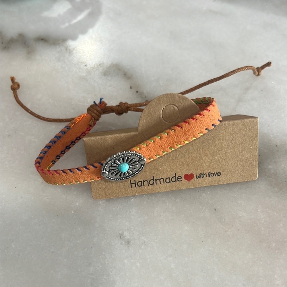 Handmade Orange Bracelet with Silver Accent